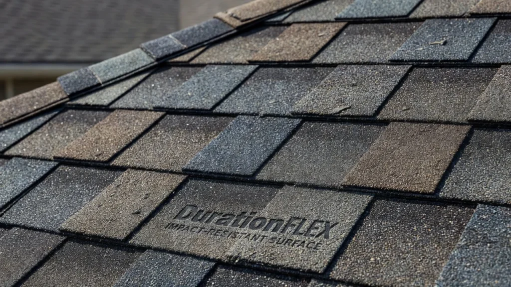Close-up of textured Duration FLEX shingle showing impact-resistant surface